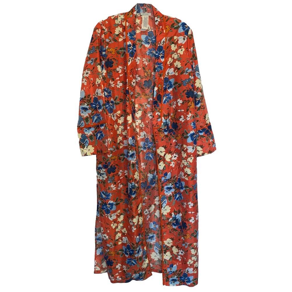 LUCKY BRAND Boho Kimono‎ Robe Style Red Floral Gypsy Style One size